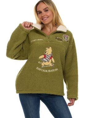 Disney Winnie The Pooh 1/4 zip Sherpa Sweater Medium